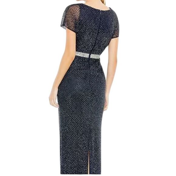 Mac Duggal 93678 Navy Blue Beaded Column Maxi Dress | 2 - Picture 2 of 10